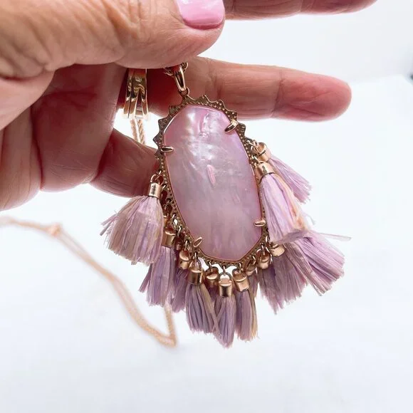 Kendra Scott Betsy Pink Shell Pendant Necklace With Lavender Tassels & Rose Gold - Picture 6 of 7
